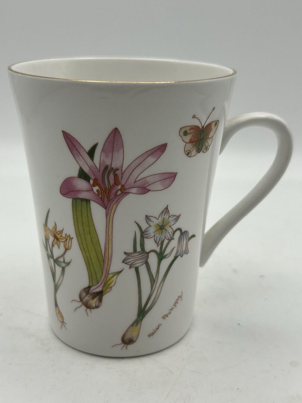 Vintage Royal Sutherland HM Fine Bone China Cup – Botanical & Butterflies, 4”